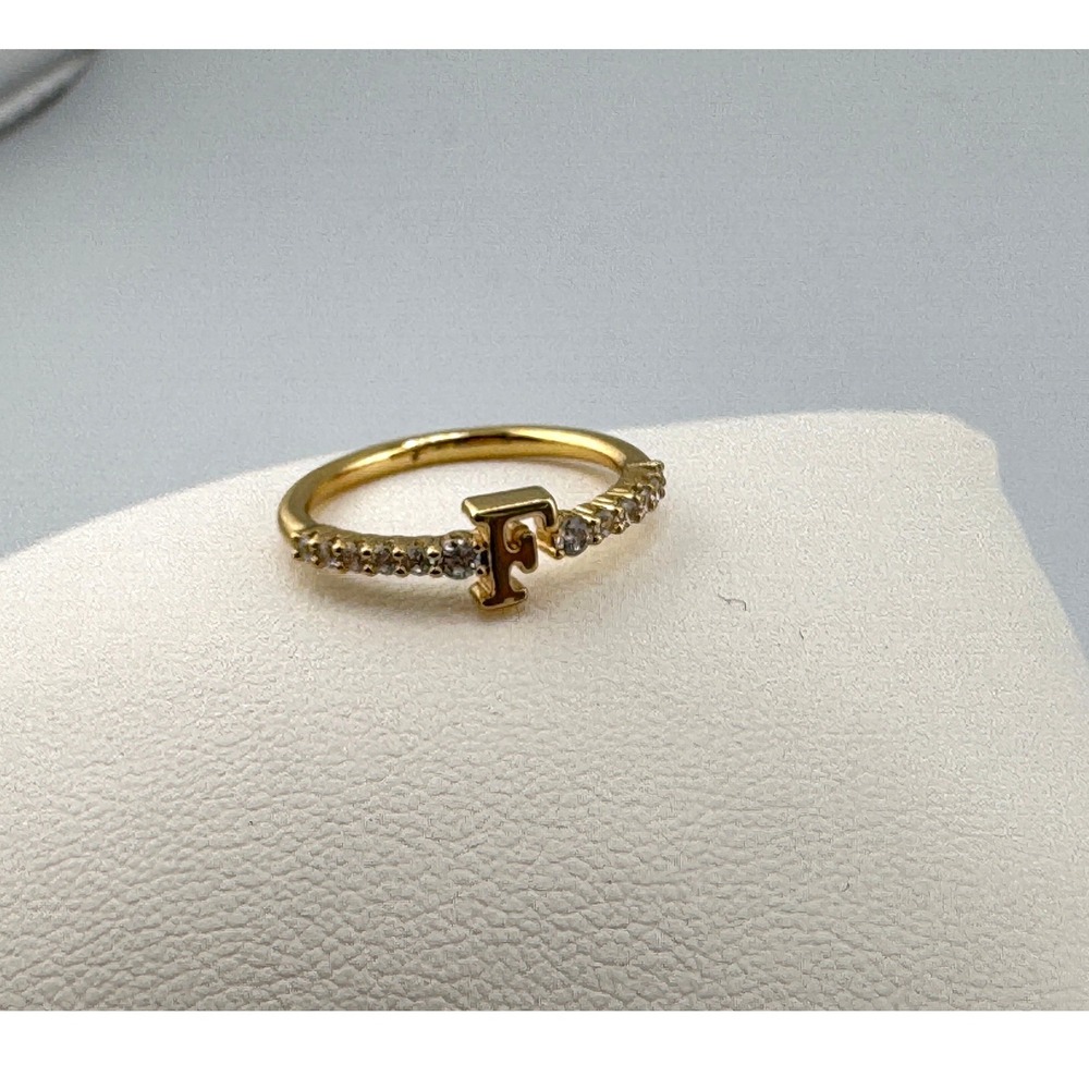 Gold Tone Initial F Ring with Clear Cubic Zirconia Accents Personalized‎ Jewelry